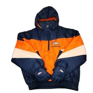 Vintage 90s Pro Player Denver Broncos Puffer Coat Size XXL NFL Jacket W/ Hood